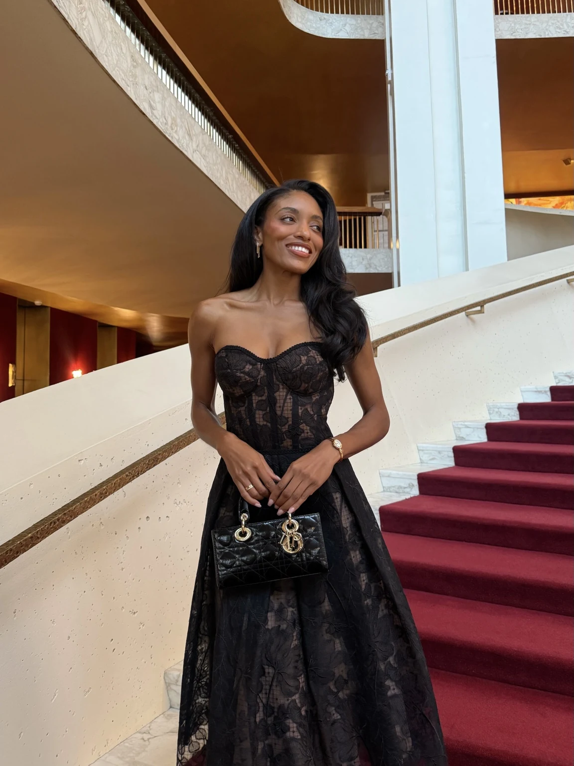 Black lace evening look
